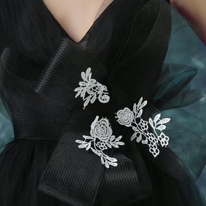 Black Sexy deep V collar princess bride wedding dinner will host show halter dress