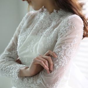 Perspective long sleeves lace Princess Bride and wedding dress