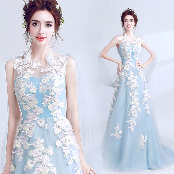 Blue fishtail bride wedding dresses