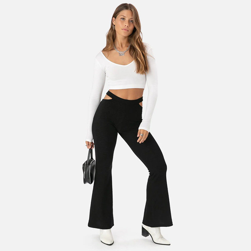 长袖欧美女性感辣妹U领短款