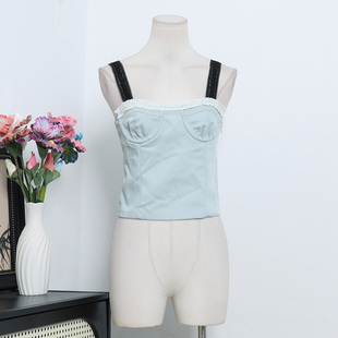 上衣A3 显瘦小吊带背心短款 欧美单小众设计蕾丝拼接修身