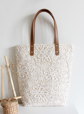 Oujoli吾尤粒原创B0021清新复古森林棉质蕾丝布包单肩手提女包