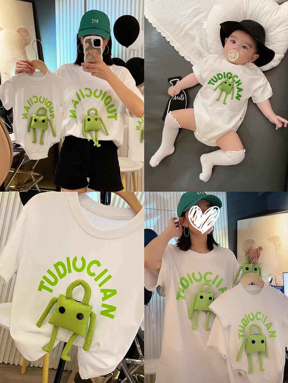 炸街?子?夏?一家三口四口短袖T恤立?玩偶???怪趣味全家?