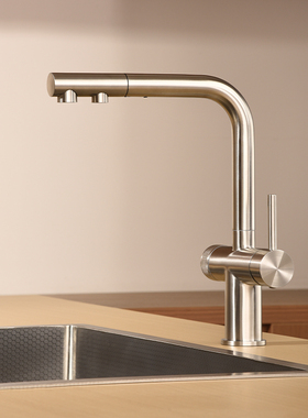 抽拉水龙头厨房净水三合一防溅水旋转304不锈钢冷热水直饮水龙头