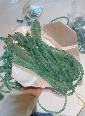 石英质玉独龙玉非洲翠高冰飘花珠链项链生日 礼物送妈妈