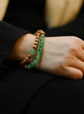 老山檀木手串搭配天然非洲翠玉石手链女款新中式国风手串送妈妈