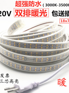 户外防水家装220V2835双排暖光灯带吊顶180珠双排暖色LED工程灯条