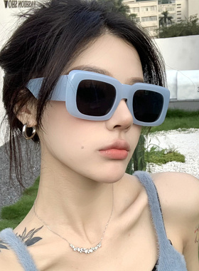 时尚大方框浅蓝色墨镜女防紫外线