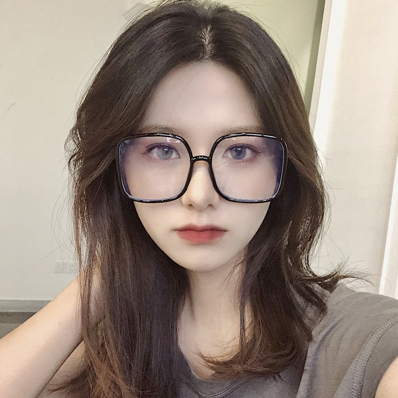 复古网红圆脸黑框平光镜个性大方框网红同款素颜女显瘦近视眼镜框