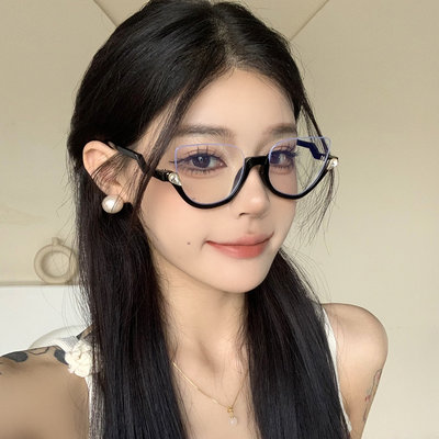 复古猫眼半框眼镜可配度数