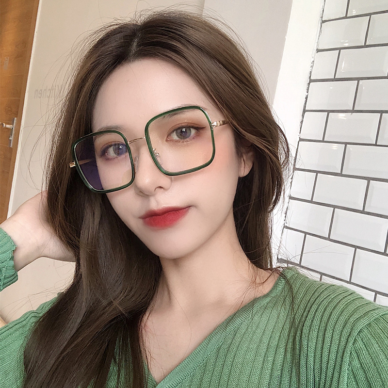 韩版复古方框平光镜女显脸小黑框