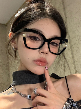 复古黑框猫眼防蓝光素颜眼镜女配近视度数大脸显瘦凹造型平光镜架