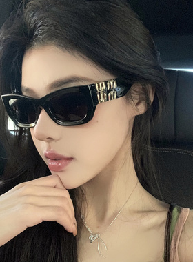 欧美粗边框猫眼字母墨镜辣妹Y2K高级感街拍复古太阳眼镜防紫外线