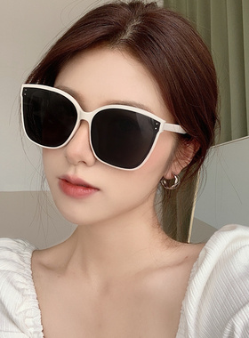 韩版ins白色街拍时尚墨镜女网红大框圆脸显瘦太阳眼镜防紫外线潮