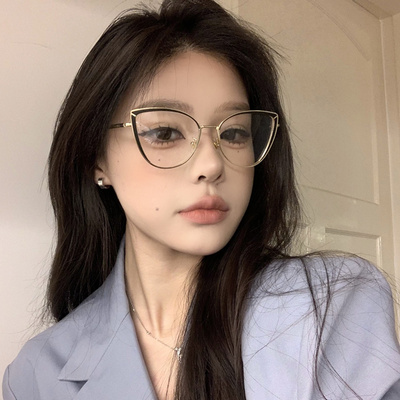 复古金属猫眼平光镜可配度数近视
