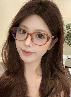 复古玳瑁色猫眼素颜眼镜女韩系圆脸显瘦可配近视度数防蓝光平光镜
