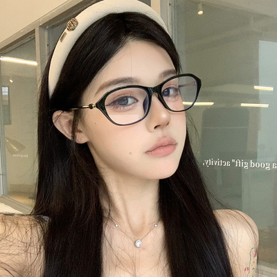 韩版复古猫眼椭圆黑框眼镜配度数