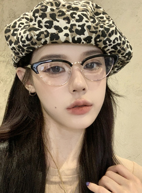 复古三角猫眼黑色半框眼镜女潮素颜近视可配度数眼镜框方圆脸显瘦