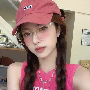 日系复古黑框渐变粉腮红眼镜女韩版潮网红方形圆脸显瘦墨镜太阳镜