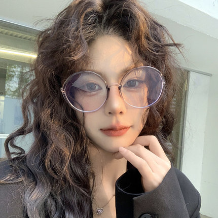阿拉蕾超大圆形眼镜框女超轻TR90显脸小凹造型可配度数近视眼睛架