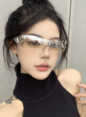 欧美无边框连体水银色大框墨镜女