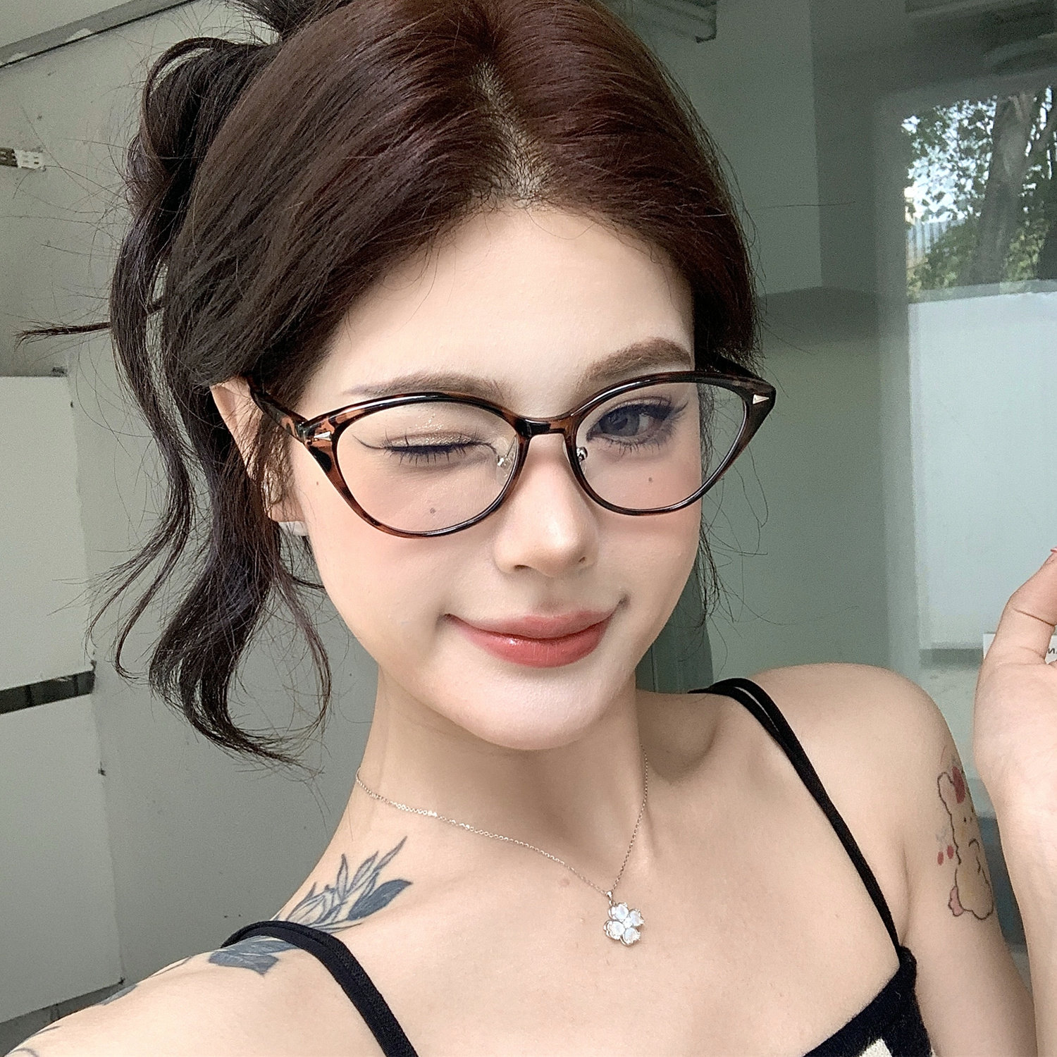 复古玳瑁猫眼镜框女近视可配度数高级感豹纹素颜方圆脸超轻眼睛架