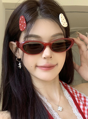欧美复古红色小框猫眼墨镜女防晒