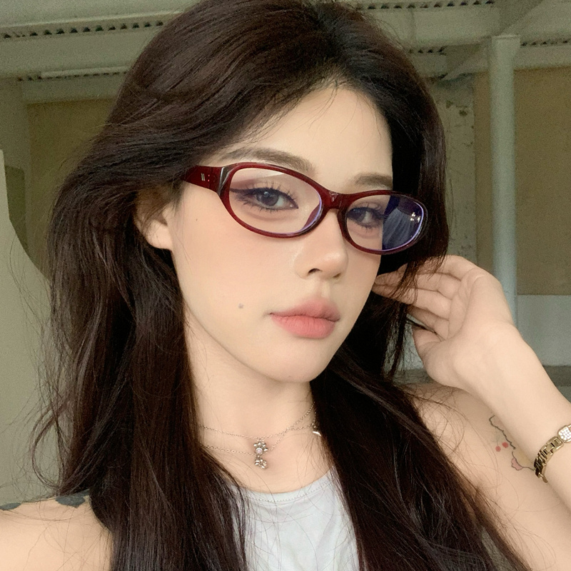 复古美式红色眼镜框女配近视度数