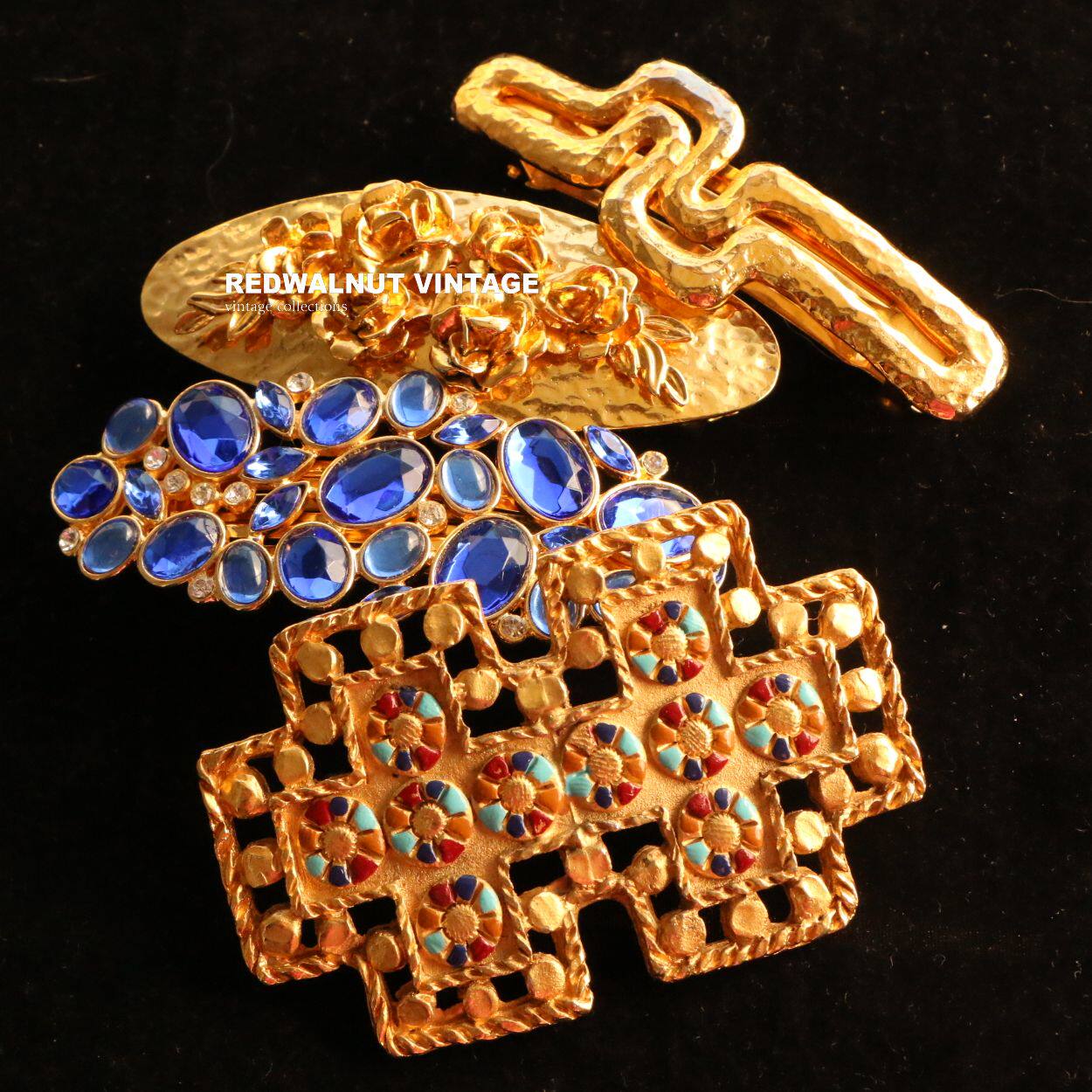 vintage发夹合集 欧洲法国古董孤品首饰雾面厚金vintage珠宝