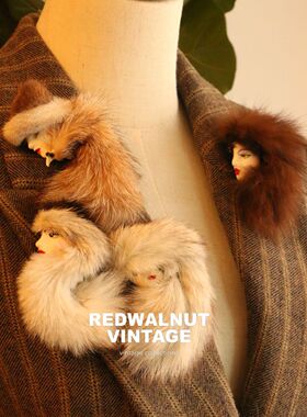 美国皮草公司出品胸针绒毛女郎冬季中古胸针 古董孤品vintage首饰