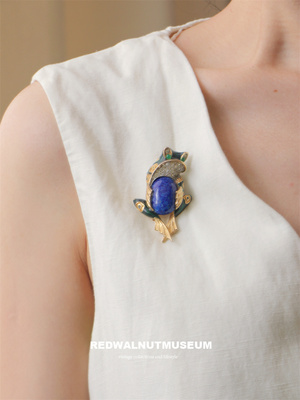 结缘欣赏富贵蛙！品牌Mazer jomaz孤品vintage仿青金石珐琅胸针