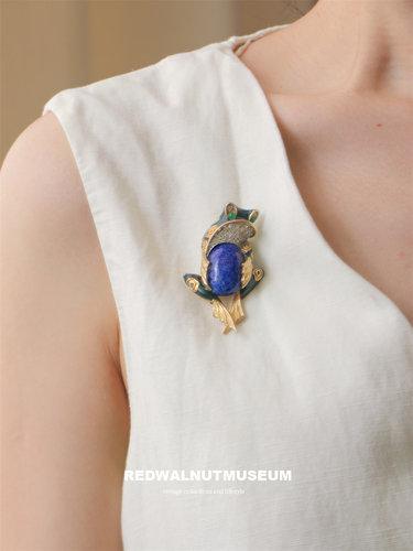 结缘欣赏富贵蛙！品牌Mazer jomaz孤品vintage仿青金石珐琅胸针