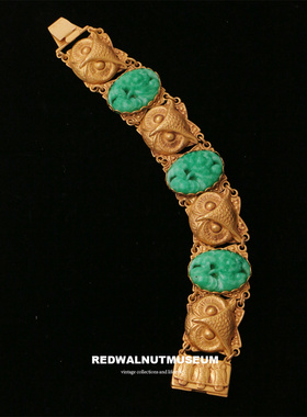 Askew London 猫头鹰雕花玉石琉璃中古手链