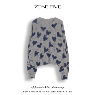 zonefive慵懒风毛针织衫女 休闲针织爱心宽松时尚秋冬季百搭毛衣