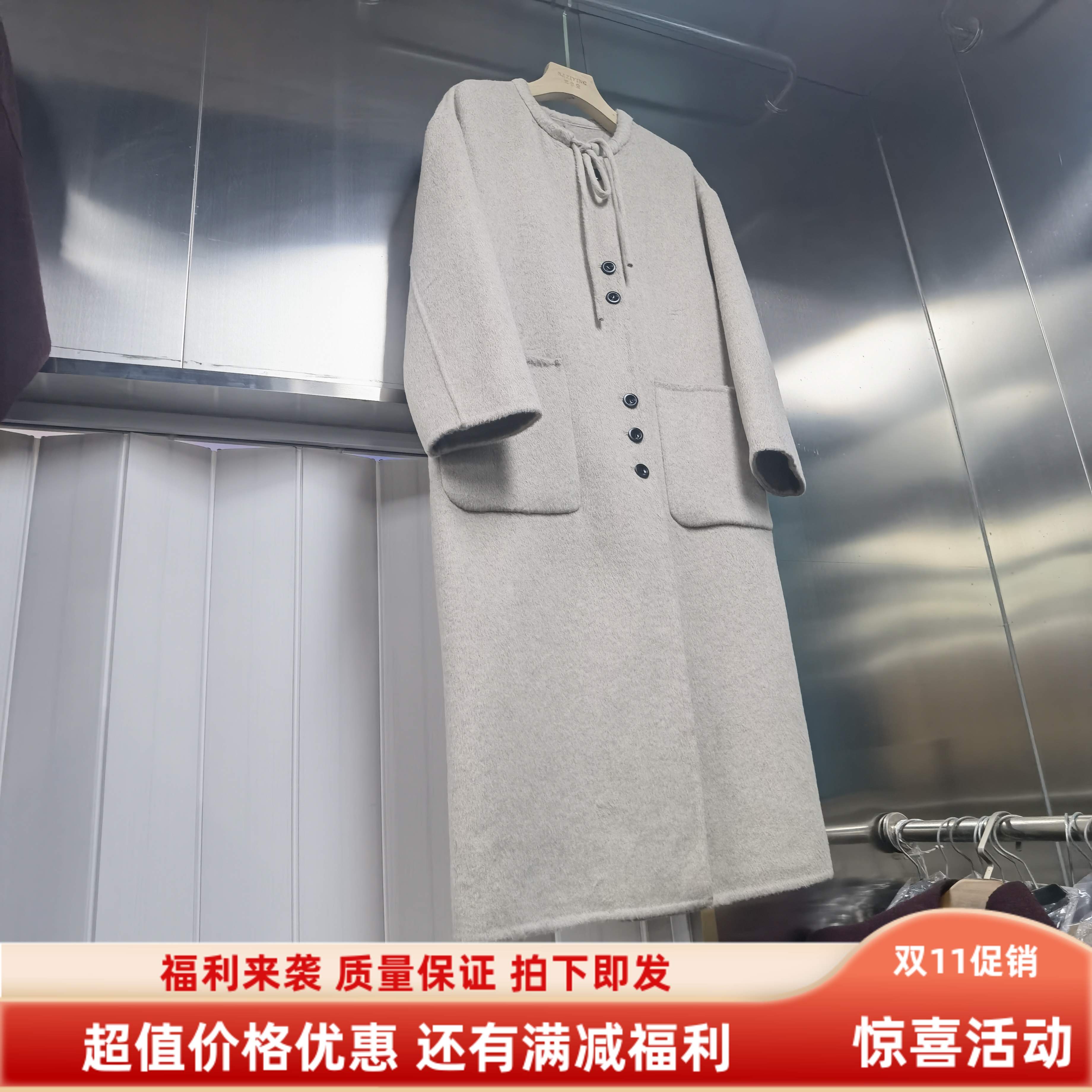 2025年新款圆领系带双面羊毛大衣女中长款加厚韩系羊毛呢外套秋冬