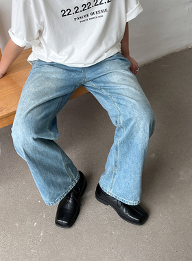 直筒宽松牛仔裤2022年夏季新款百搭水洗垂感复古拖地阔腿男女长裤