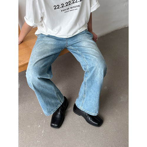 直筒宽松牛仔裤夏季水洗