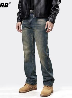 RHRB水洗美式复古牛仔裤男款直筒春秋新款宽松阔腿男生长裤子夏季