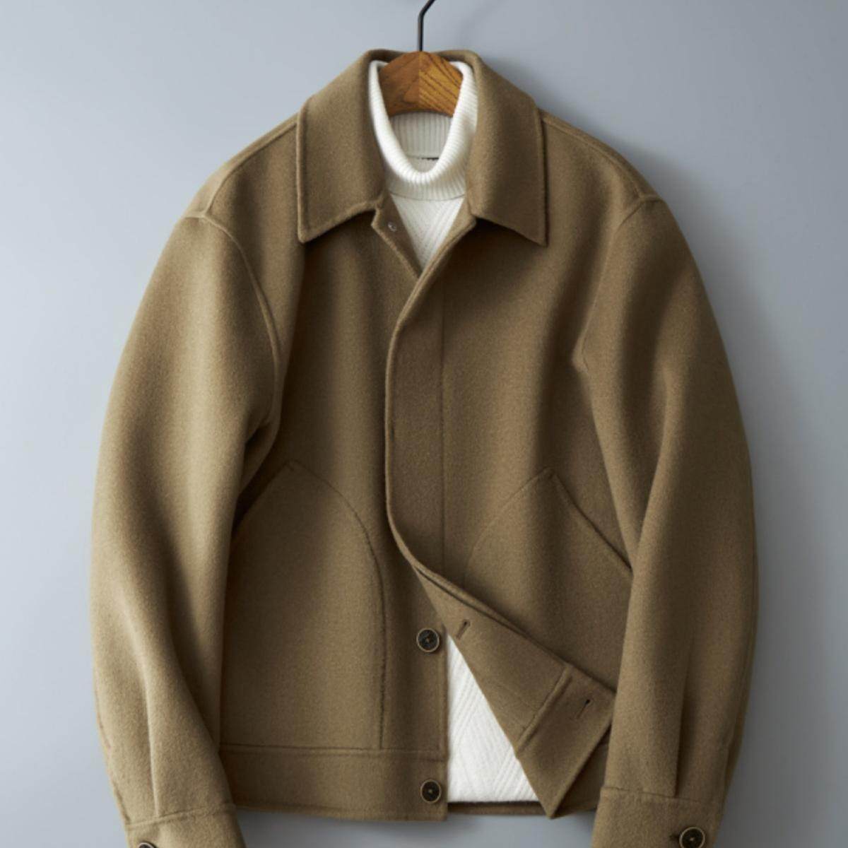 高档羊绒夹克外套男韩版修身工装简约商务休闲衬衫领双面毛呢上衣,男装,毛呢大衣,淘宝优惠券,粉丝福利购,淘宝优惠卷