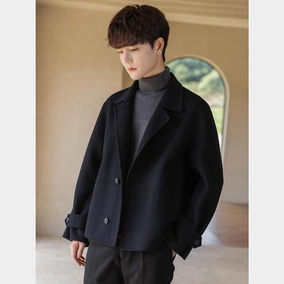 男装新款双面呢夹克秋冬季慵懒风毛呢外套宽松羊毛妮子大衣短款潮