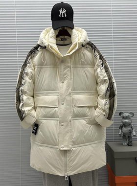 中长款羽绒服男2026冬季新款条纹撞色潮牌高端青少年学生派克外套