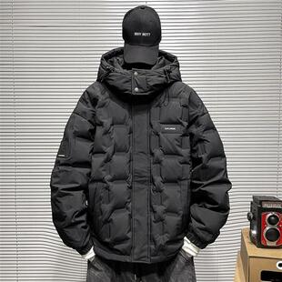 大码羽绒服男加肥加大300斤绗缝连帽防风宽松鸭绒冬天外套潮牌