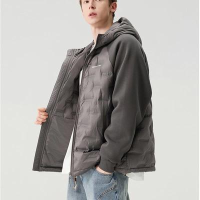 DPX90白鸭绒连帽拼接羽绒服男款冬季美式大码高级感轻薄短款外套