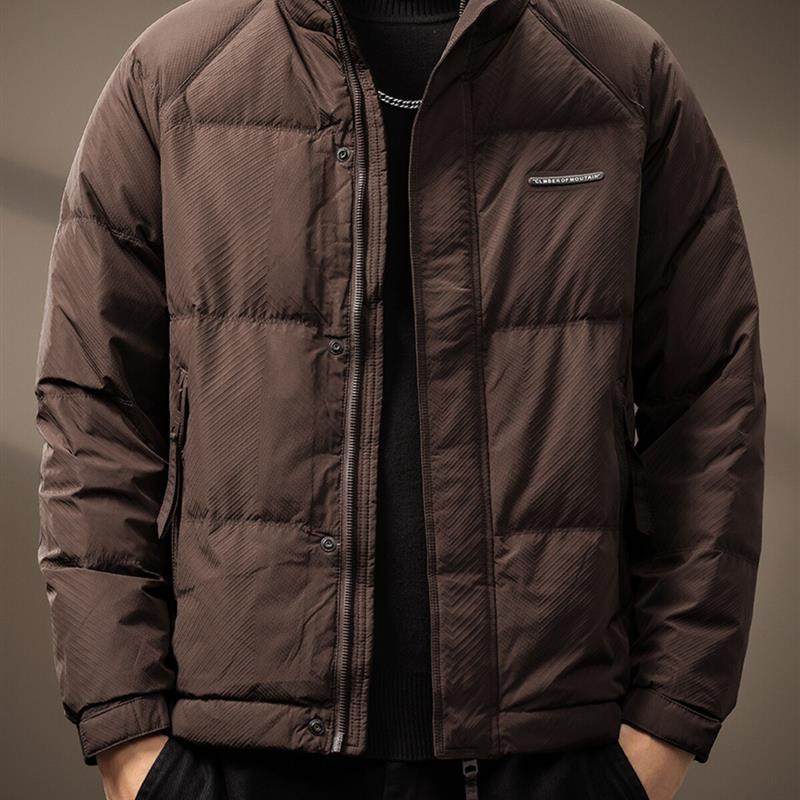 美式复古短款羽绒服男2025冬季新款90白鸭绒加厚保暖立领外套男款