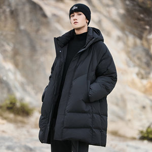 童先森中长款羽绒服男冬季新款防寒加厚保暖大衣90白鸭绒连帽外套