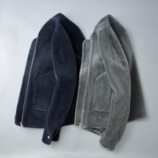 海宁羊羔毛皮毛一体颗粒绒外套男士皮草全羊毛夹克羊剪绒短款大衣