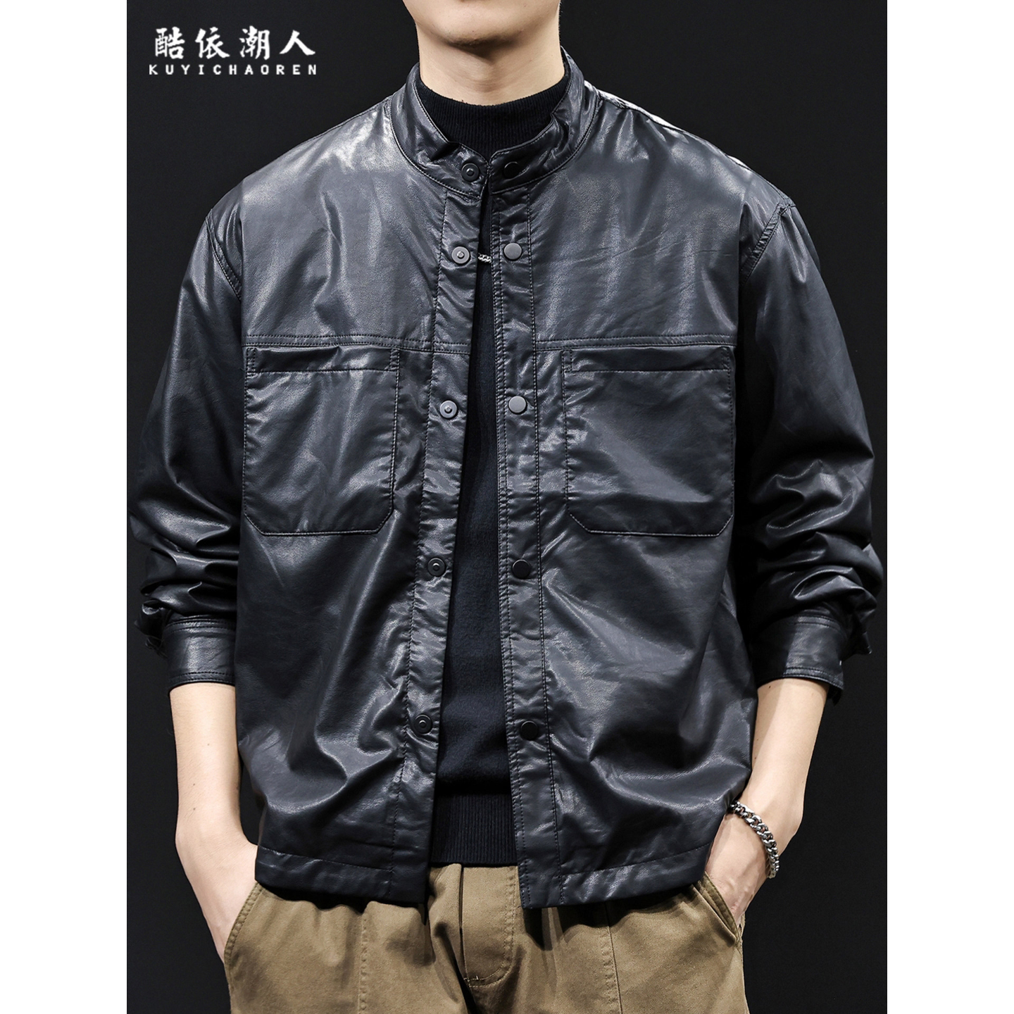2025新款软皮衣衬衫男士外套长袖秋季休闲衣服潮流高级感大码春秋