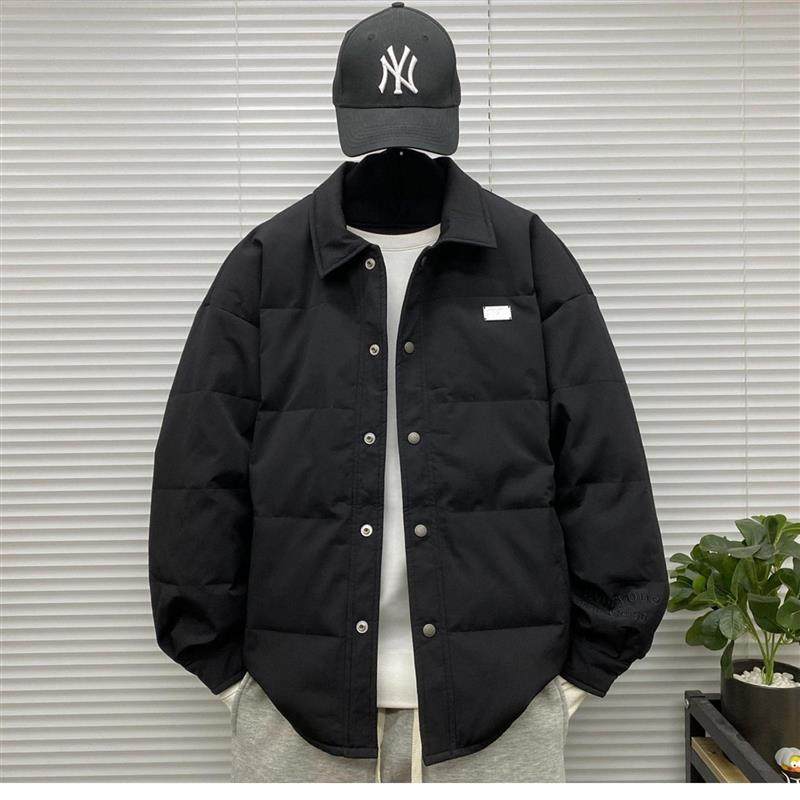 轻薄款翻领羽绒衣服男士冬装大码高级感条纹休闲衬衫式羽绒外套潮