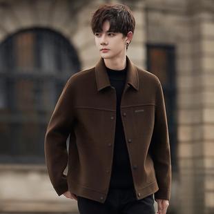 双面羊毛呢子外套男士2024秋冬季新款高端黑色大衣短款翻领夹克绒