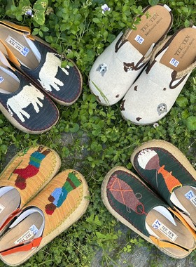 农耕手工刺绣透气休闲半包鞋女防滑懒人鞋